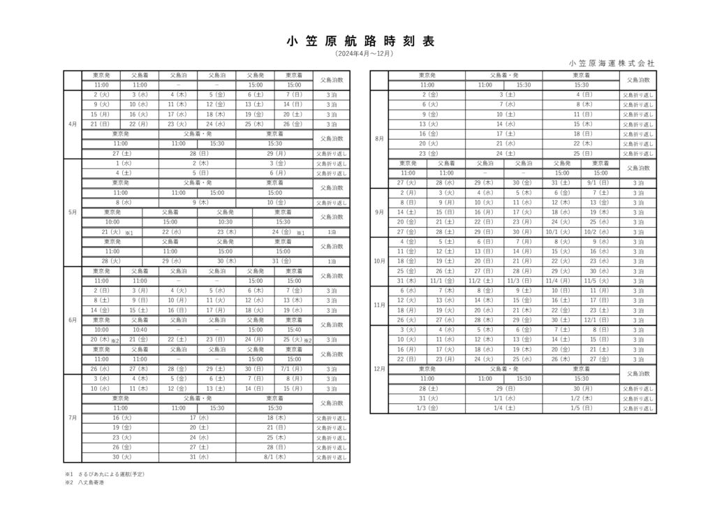 時刻表2024年4月～12月のサムネイル