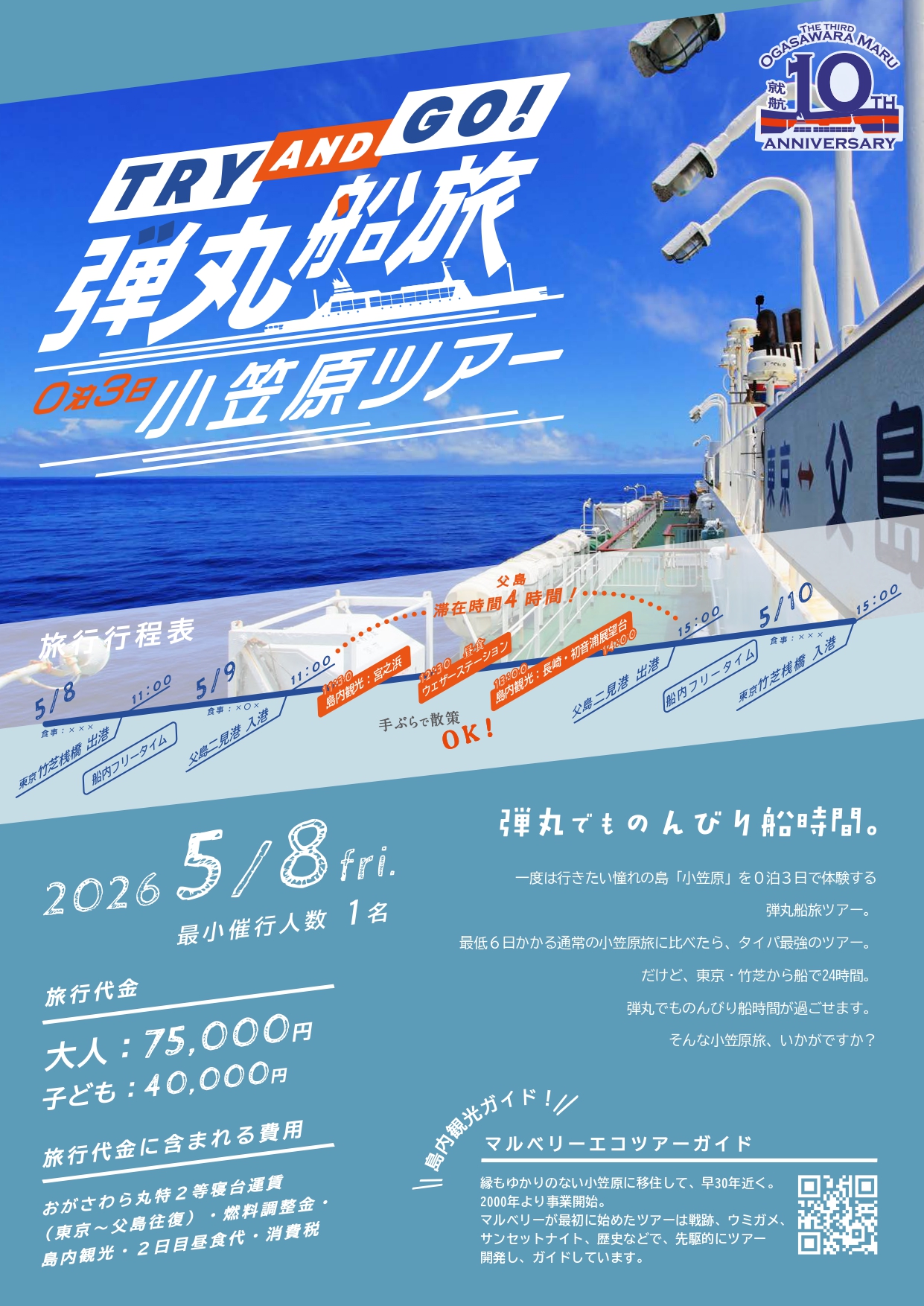 2026年5月実施〗TRY AND GO! 弾丸船旅 0泊3日小笠原ツアー | 小笠原海運